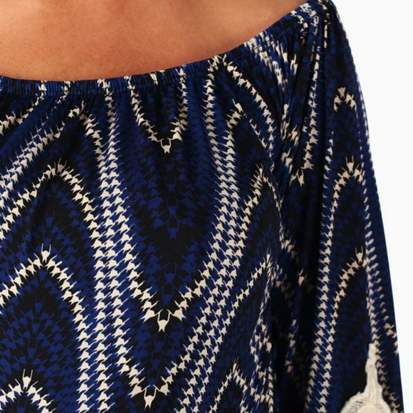 Blue Black Printed Crochet Sleeve Maternity Top - Picture 4 of 4